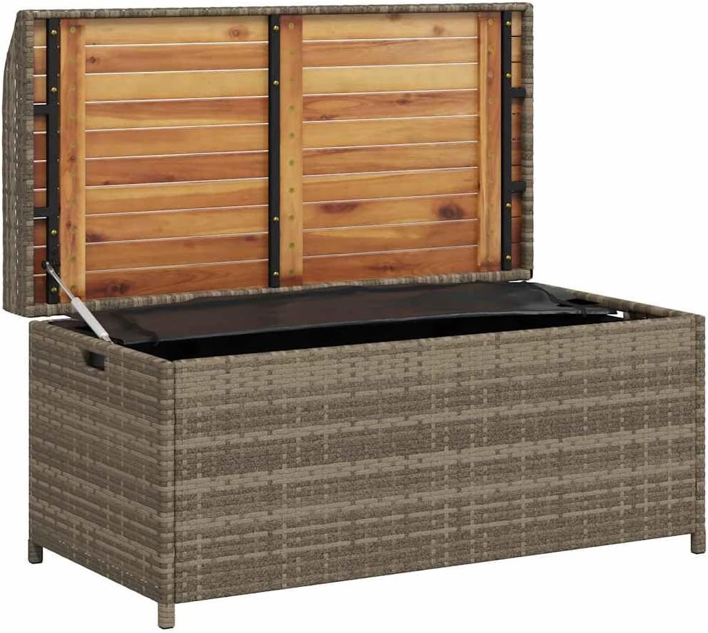 Poly Rattan Outdoor Storage Bench with Waterproof Bag, Gray Patio Seat Box for Cushions and Garden Supplies, 39.4"x19.7"x20.5"