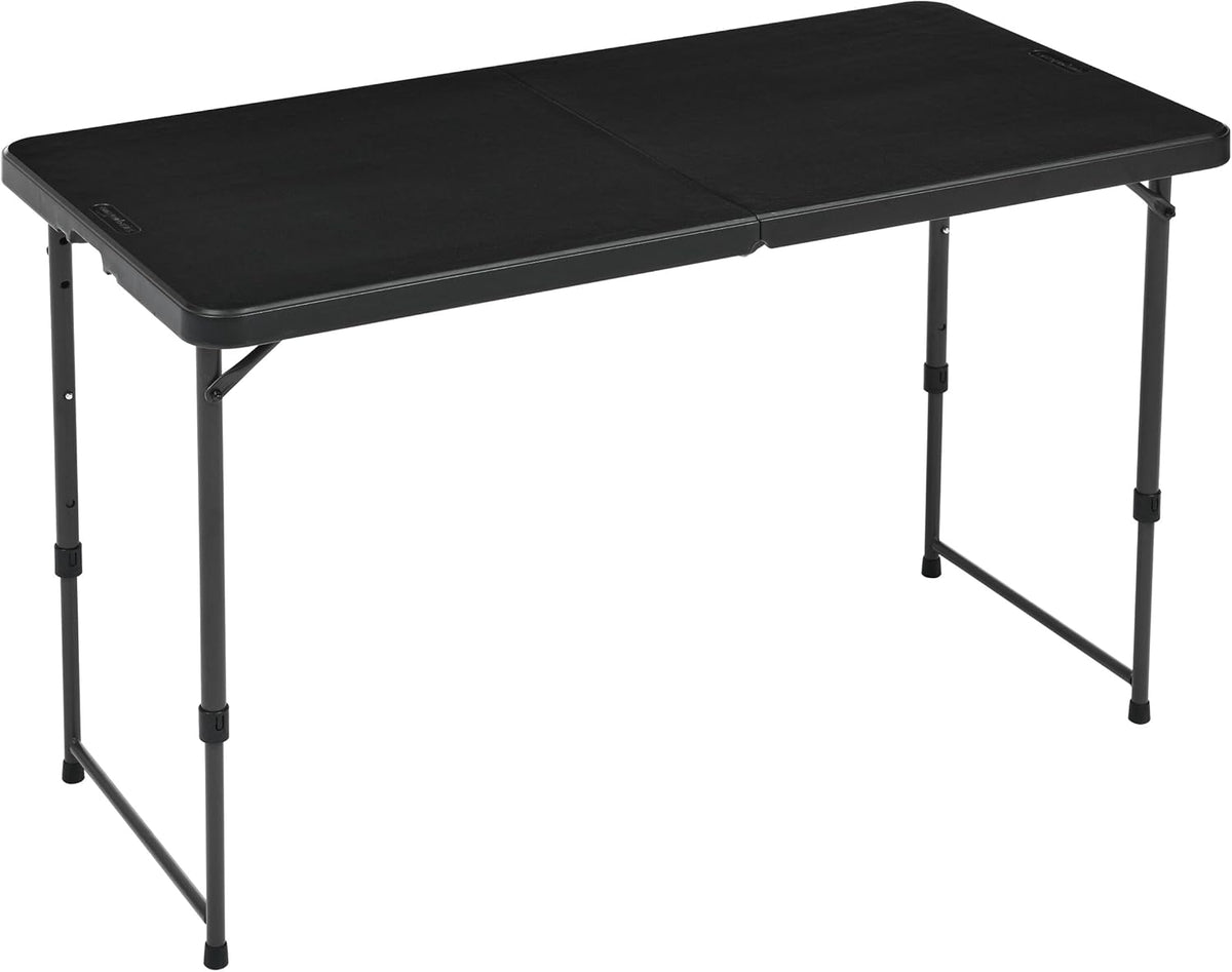 Amazon Basics Portable 4 Ft Rectangular Folding Dining Table, 4 Adjustable Height Settings, Space Saving Fold-in-Half Design and Carrying Handle, Indoor & Outdoor, Washed Black, 47.8 x 23.9 x 33.9 in