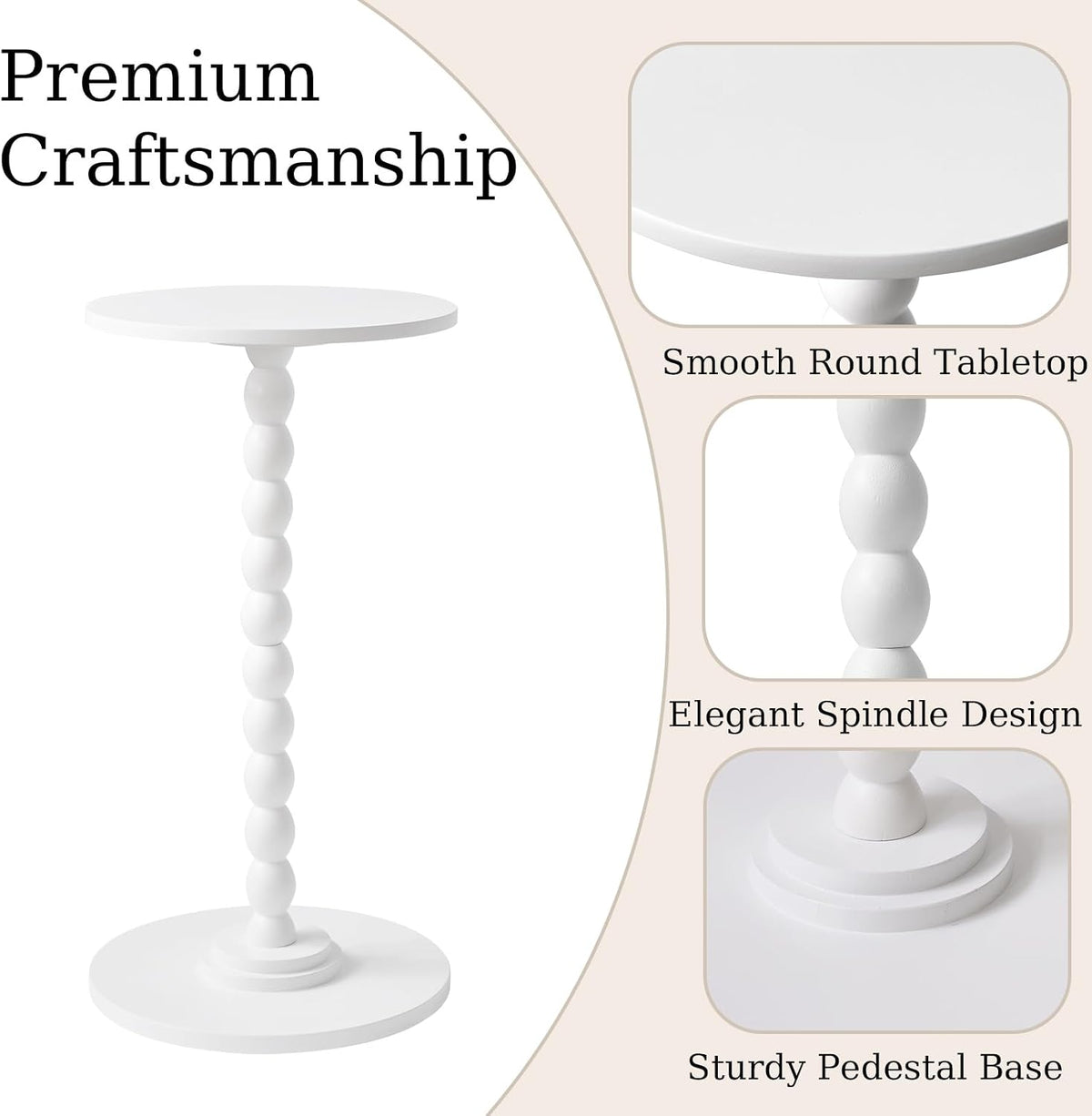 Aibiju Side Table, Wood Round Drink Table, Small End Table, Weighted Base Pedestal Table for Living Room, Bedroom, Modern White YD-RST001W