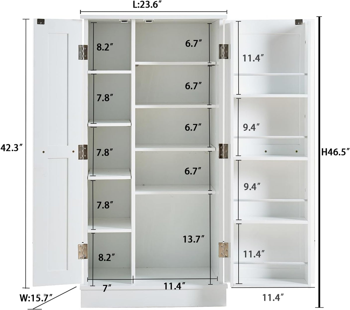 47" Tall Kitchen Pantry Cabinet,Freestanding Kitchen Pantry Storage Cabinet with Doors and Adjustable Shelves for Dining Room and Craft Room