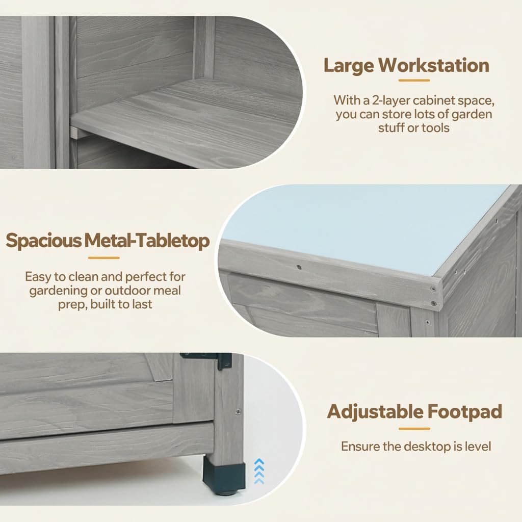 31" Weatherproof Small Storage Cabinet, Storage Cabinets with Premium Wood, Tool Cabinet with Magnetic Door for Patio & Garage, Gray