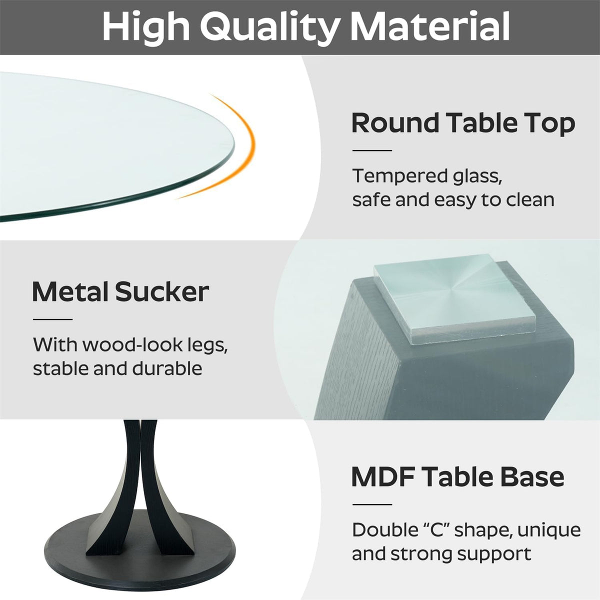 5-Piece Dining Table Set with 39In Tempered Glass Table and 4 Velvet Upholstered Chairs, Modern Scandinavian Furniture for Dining Room Kitchen(Black)