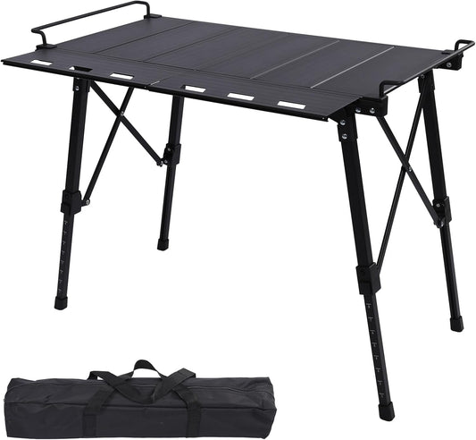 Aircity Folding Camping Table, Portable Aluminum Table, Adjustable Height | Lightweight Foldable Outdoor Table with Carry Bag for BBQ, Picnic, Beach, Travel, Camping Cooking and Outdoor Activities