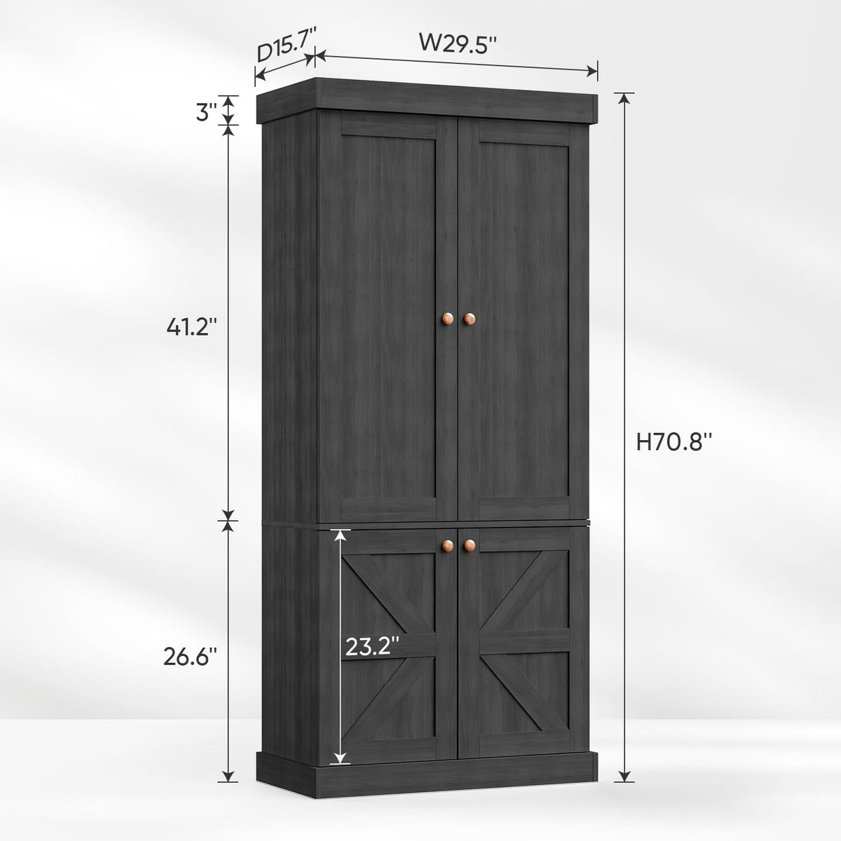 ivaniti 70.8" Tall Farmhouse Kitchen Pantry Cabinet with Glass Doors, Modular Storage Cabinet with 6-Tier Adjustable Shelves, Large Storage Cabinet for Kitchen or Living Room, Set of 3, Black