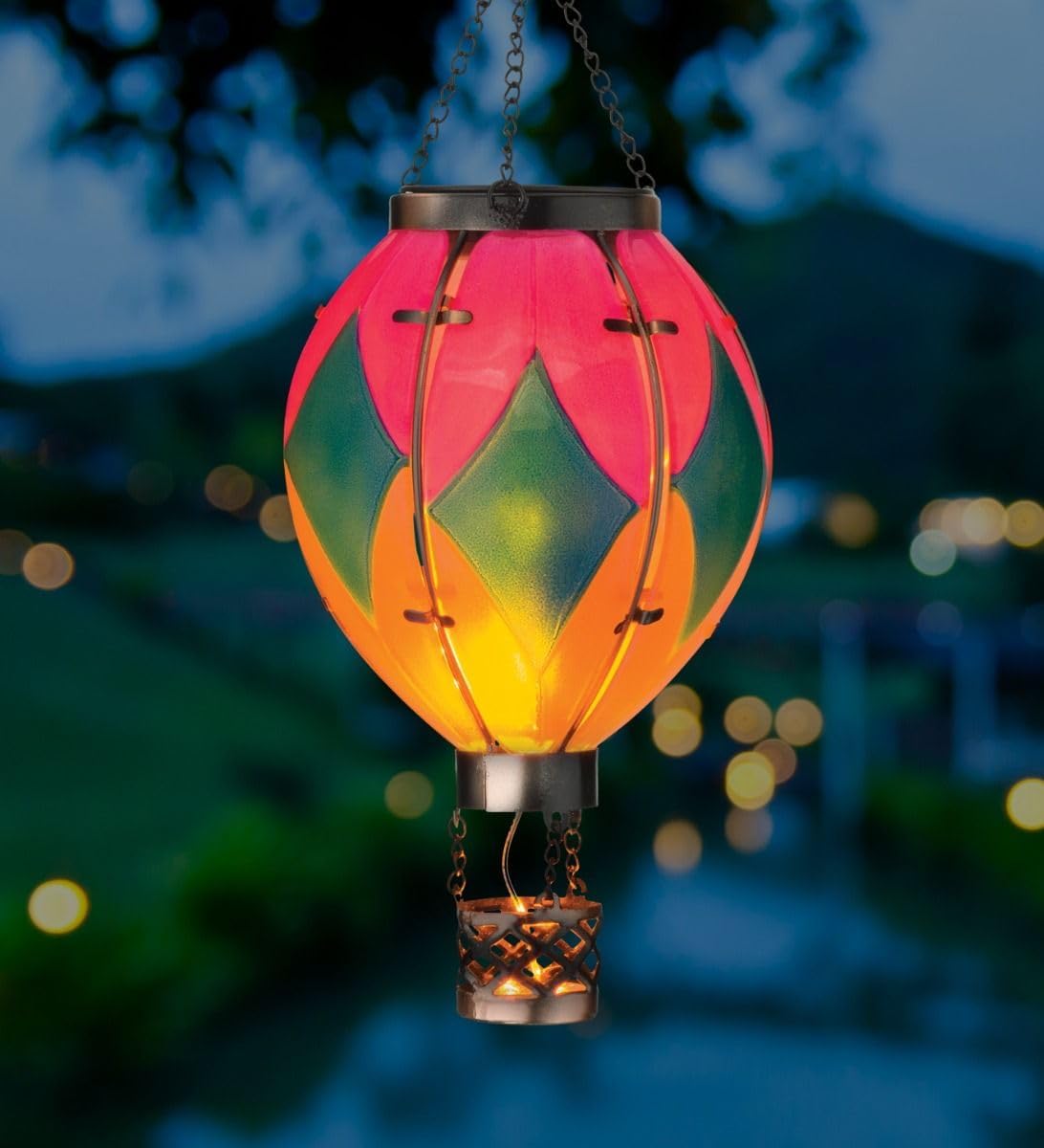 Regal Art & Gift Hot Air Balloon Solar Lantern – Hanging Solar-Powered LED Lights, Waterproof Portable Decorative Outdoor Lamp Made of Metal & Glass for Garden, Patios & Pathway – Diamond (Small)