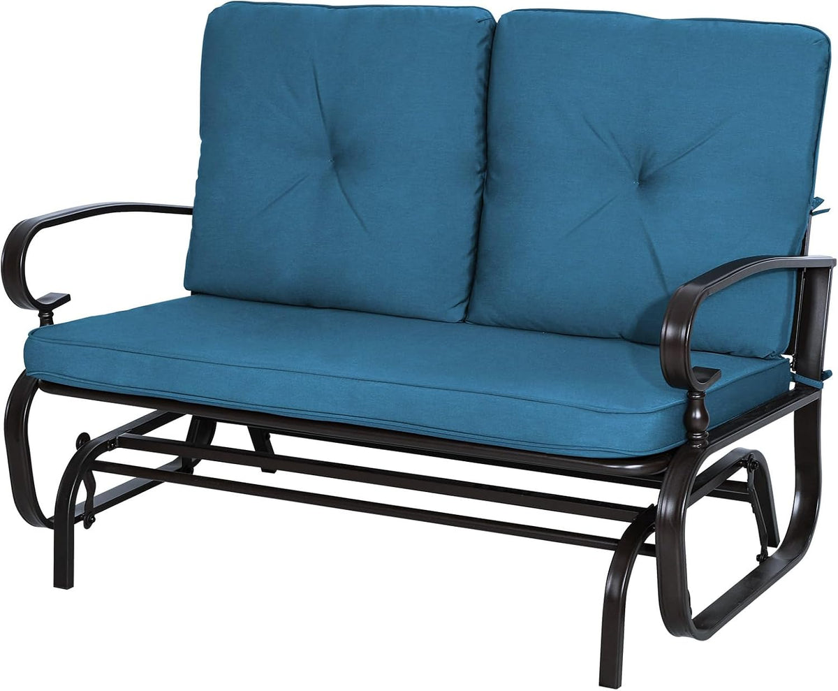 Incbruce Outdoor Swing Glider Rocking Chair Patio Bench for 2 Person, Garden Loveseat Seating Patio Steel Frame Chair Set with Cushion, Peacock Blue