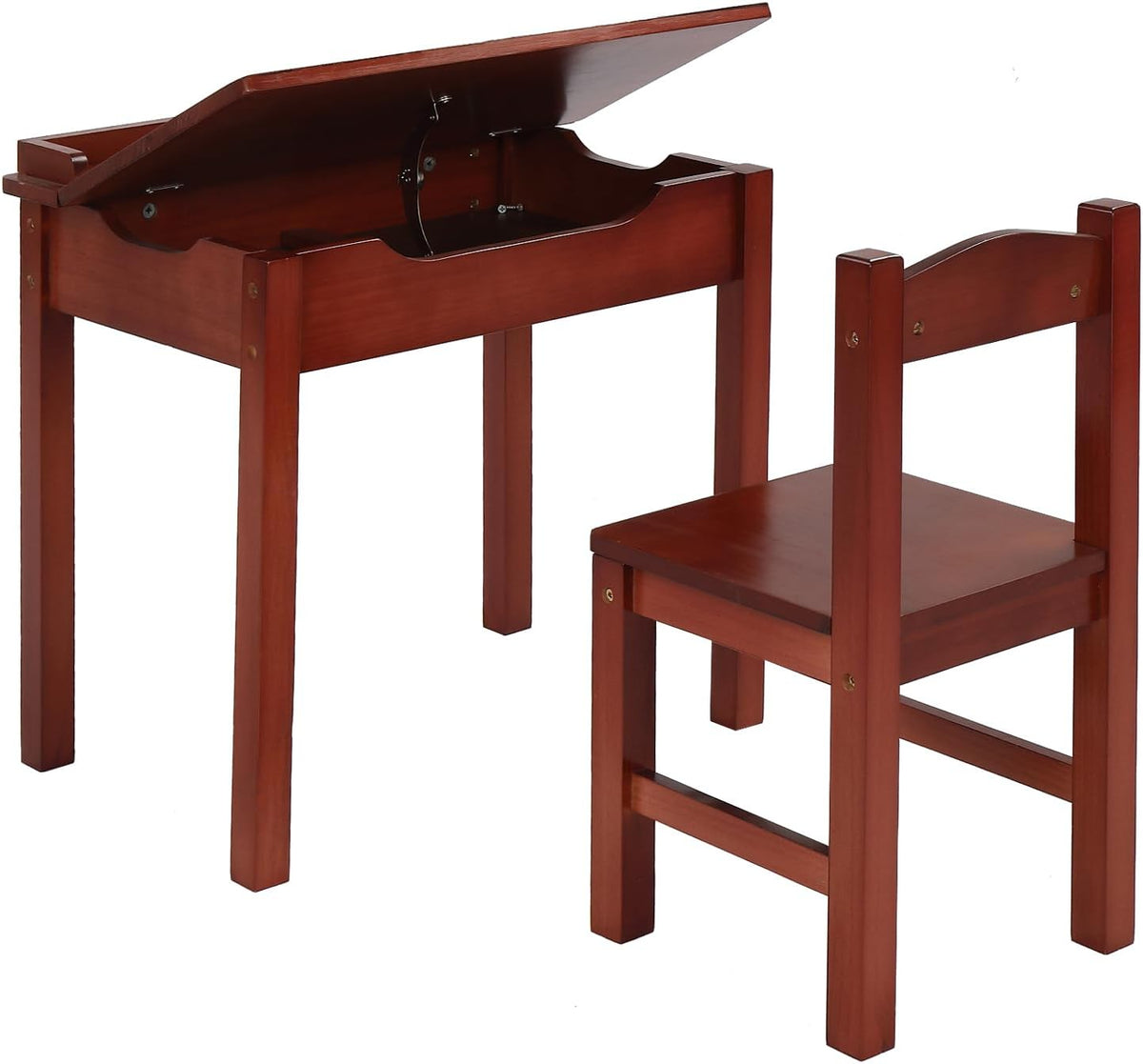Vasitelan Table and Chair Set, Flip Top Wooden Study Desk w/Chair for Playroom, Wood Activity Table Set w/Storage Space (Coffee)