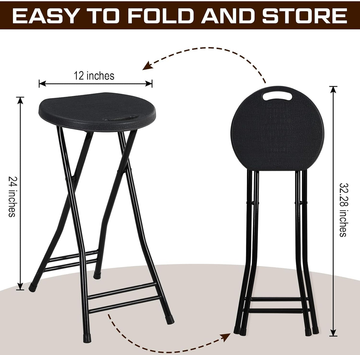 Suzile 2 Pcs Tall Folding Chair Portable Plastic Stool Chair Heavy Duty Foldable Bar Stools with Handle for Adults Kitchen Counter Room Home Camping Indoor Outdoor, 300lbs Capacity (24 Inches)