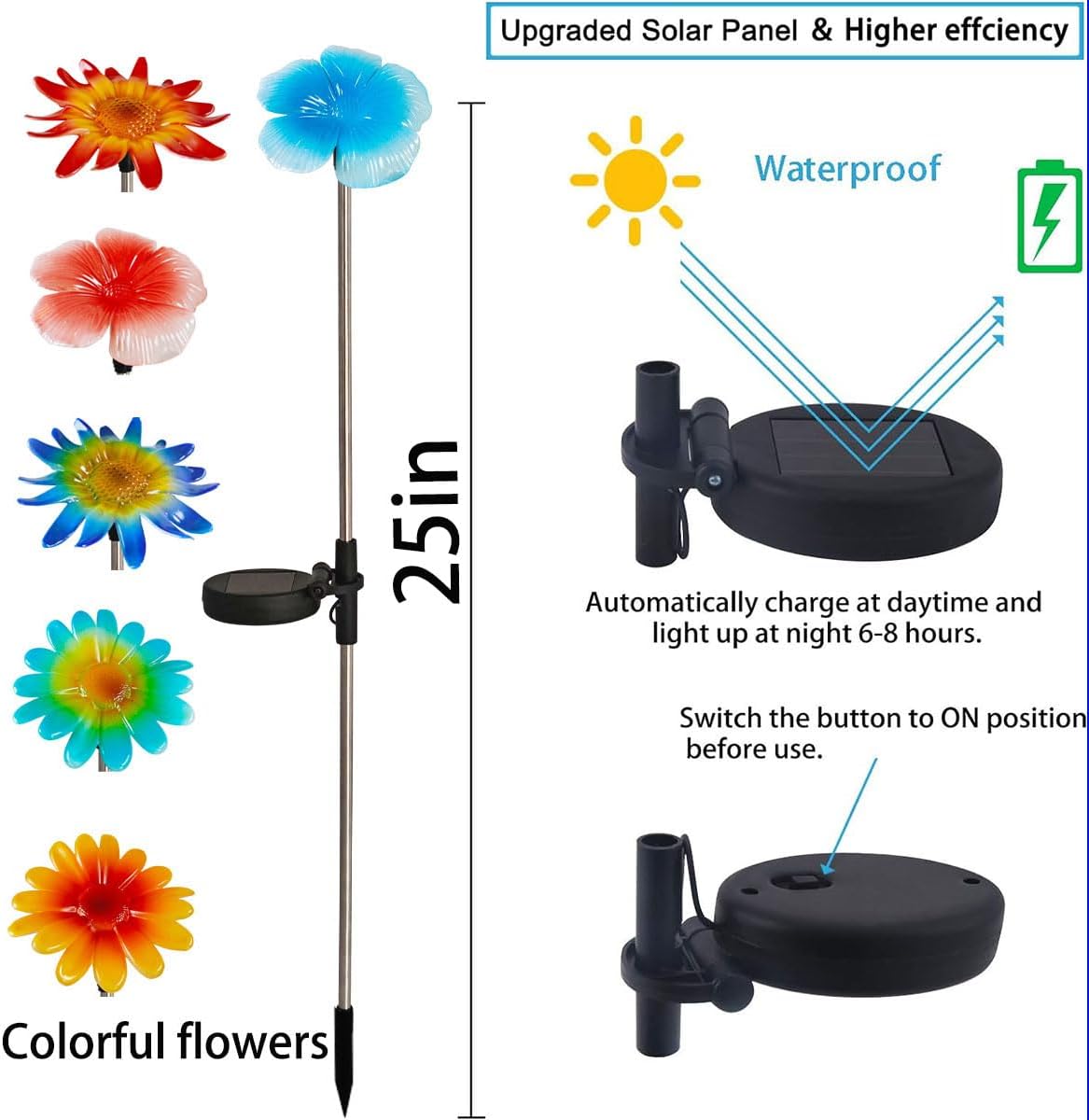 EiGreen 6 Pack Solar Garden Lights Outdoor Decor,Stake Yard Figurine Colorful Flower Light, Housewarming Ornament for Patio, Lawn, Yard, Pathway (Art Deco)