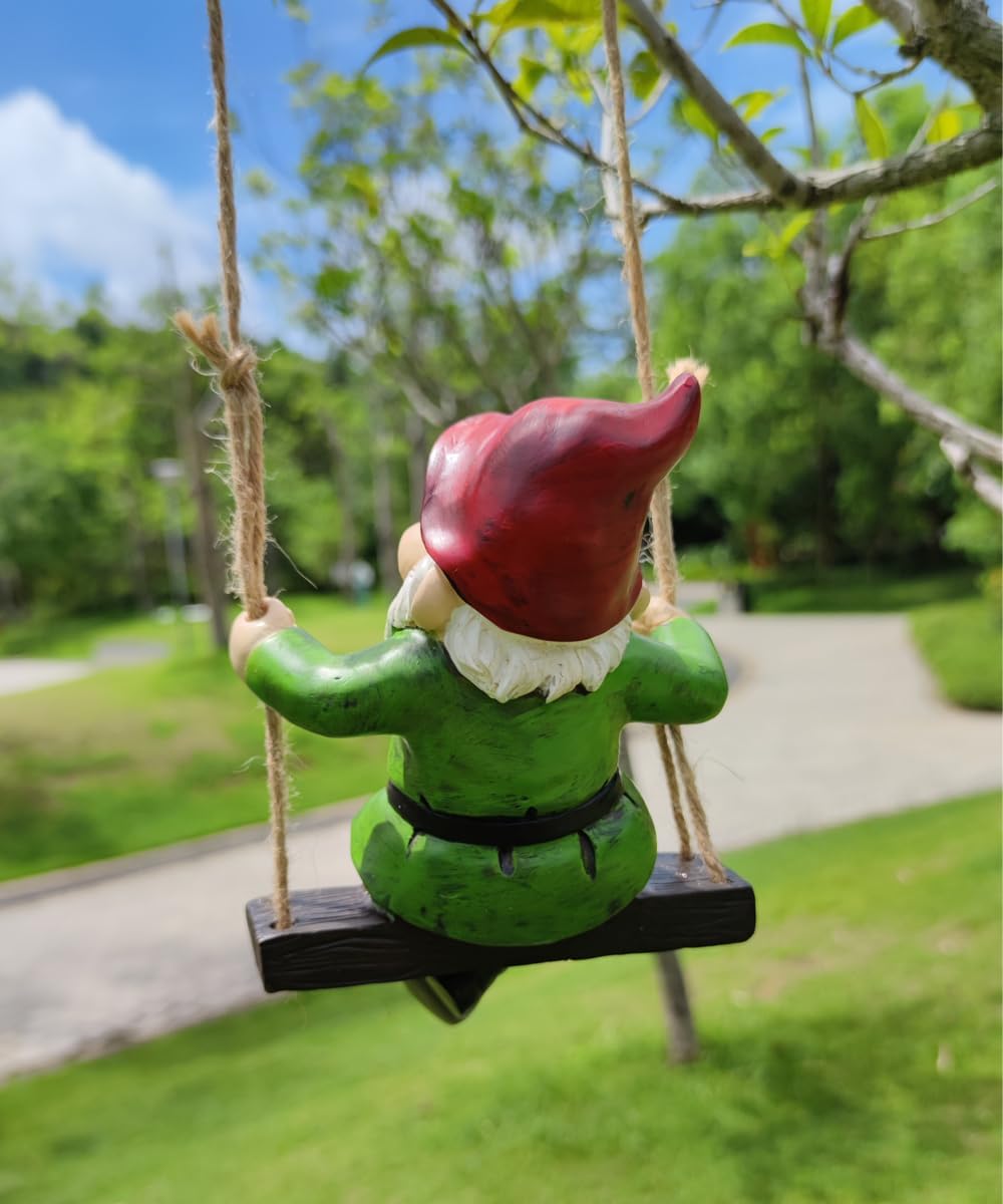 Funny Garden Gnomes Statue Hanging Dwarf Figurines Ornament Sculpture Swing Gnome for Outdoor Pation Yard Lawn Porch Home Christmas Tree Decor Halloween New Year