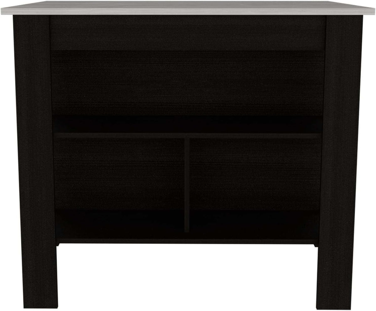 Kitchen Island with Three Storage Shelves and Marble Finish | Three open storage shelves and marble effect surface for organized kitchen storage