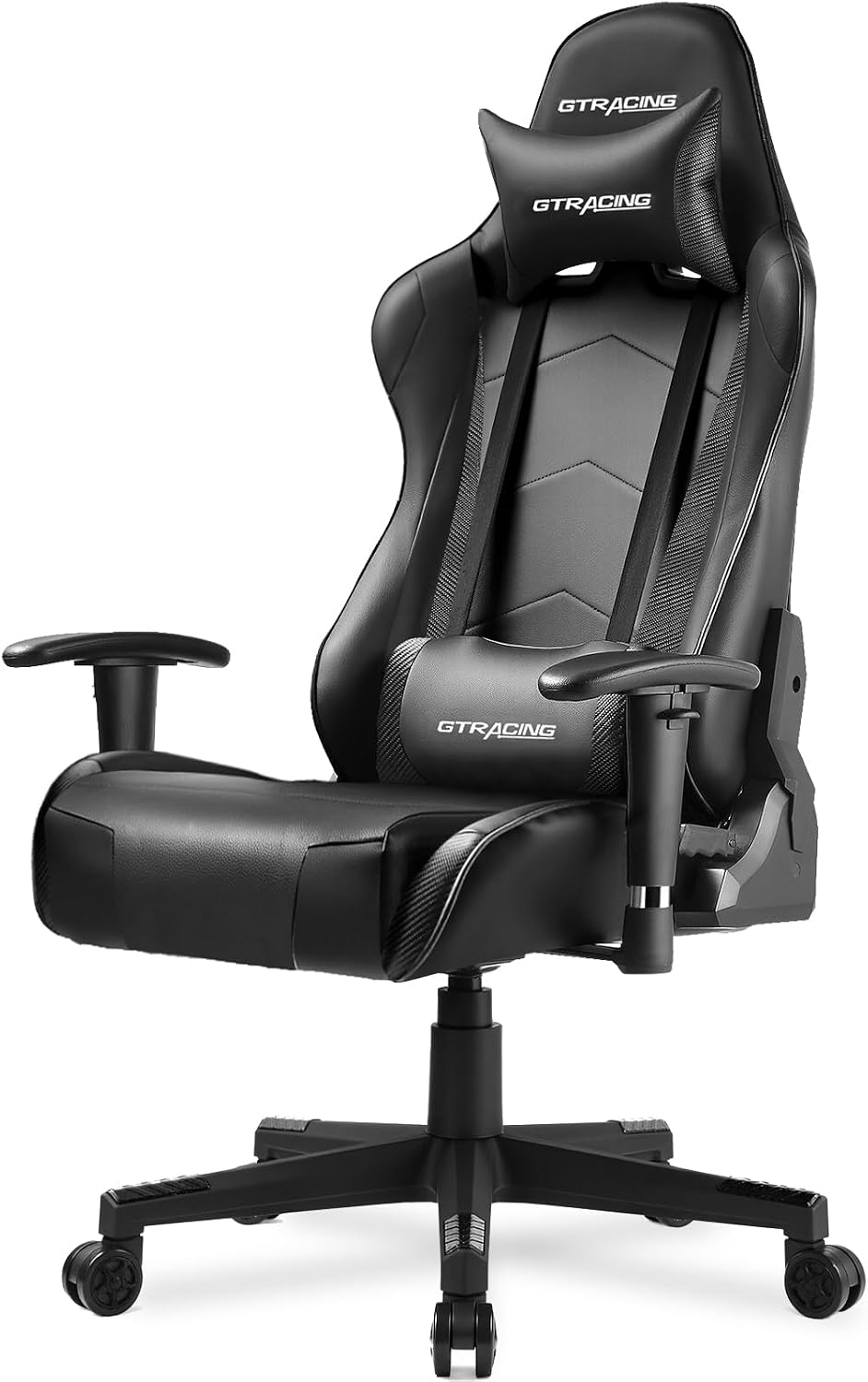 GTRACING Gaming Chair with Reclining Backrest, Adjustable Height and Swivel Base, Ergonomic Computer Chair with Headrest and Lumbar Support (Black)