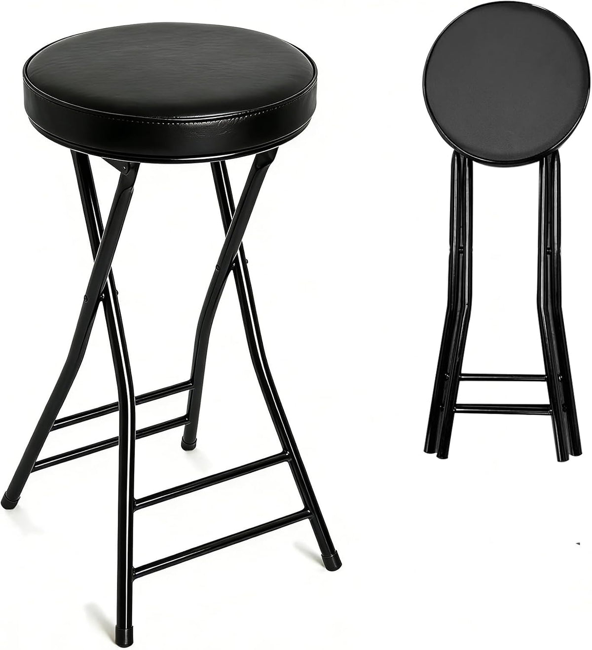Folding Bar Stool,24 Inch Tall Foldable Stool Chair,Counter Height Cushioned Leather Padded Portable Stools,Heavy Duty Collapsible Stools for Kitchen Island Garden Camping Brown