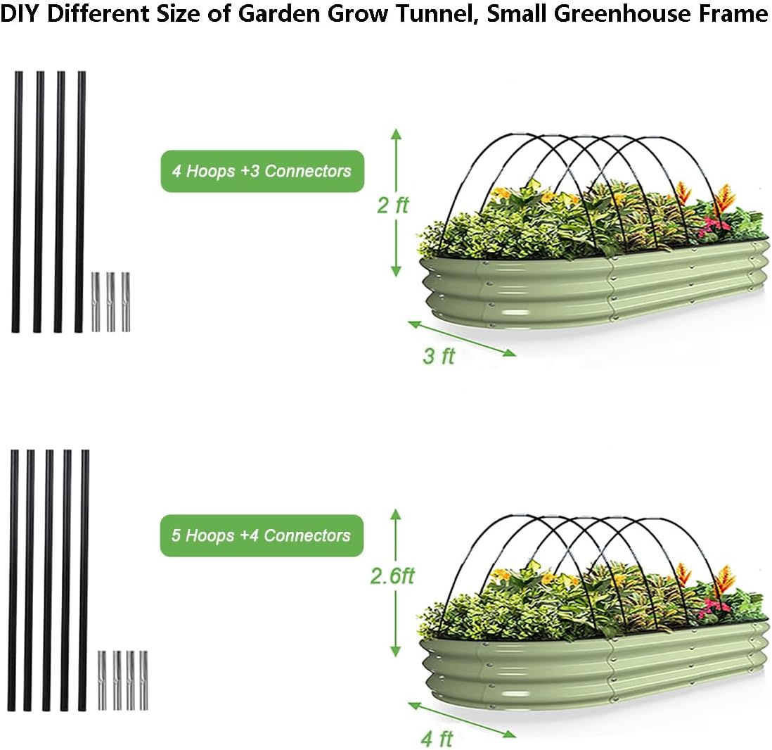 Garden Hoops Grow Tunnel, 6 Sets of 7FT Greenhouse Hoops for Raised Beds, Rust-Proof Fiberglass Frame for Garden Netting, Small Greenhouse Kit, Shade Cloth, Plant Row Covers, 30pcs