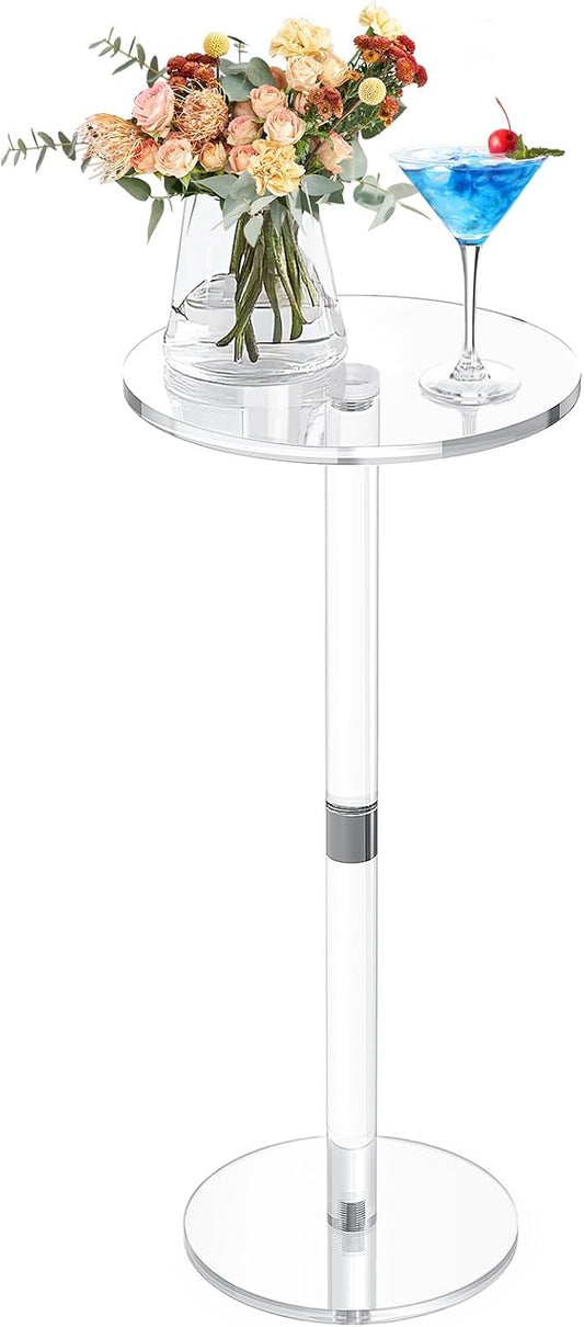 9.8" Round Clear Acrylic End Table - Modern Small Space Side Table for Living Room, Bedroom, Office, Outdoor | Sturdy, Easy to Install, Multi-Purpose