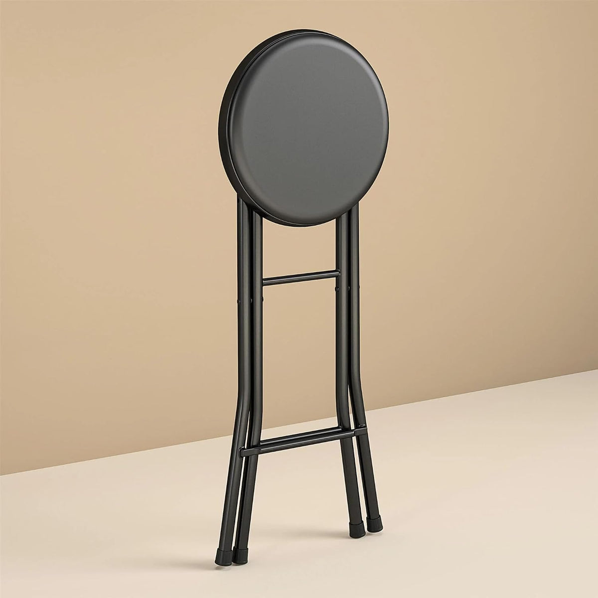 Folding Metal Stool, Black - Heavy-Duty, Compact & Portable, Stackable for Home, Garage & Workshop Use