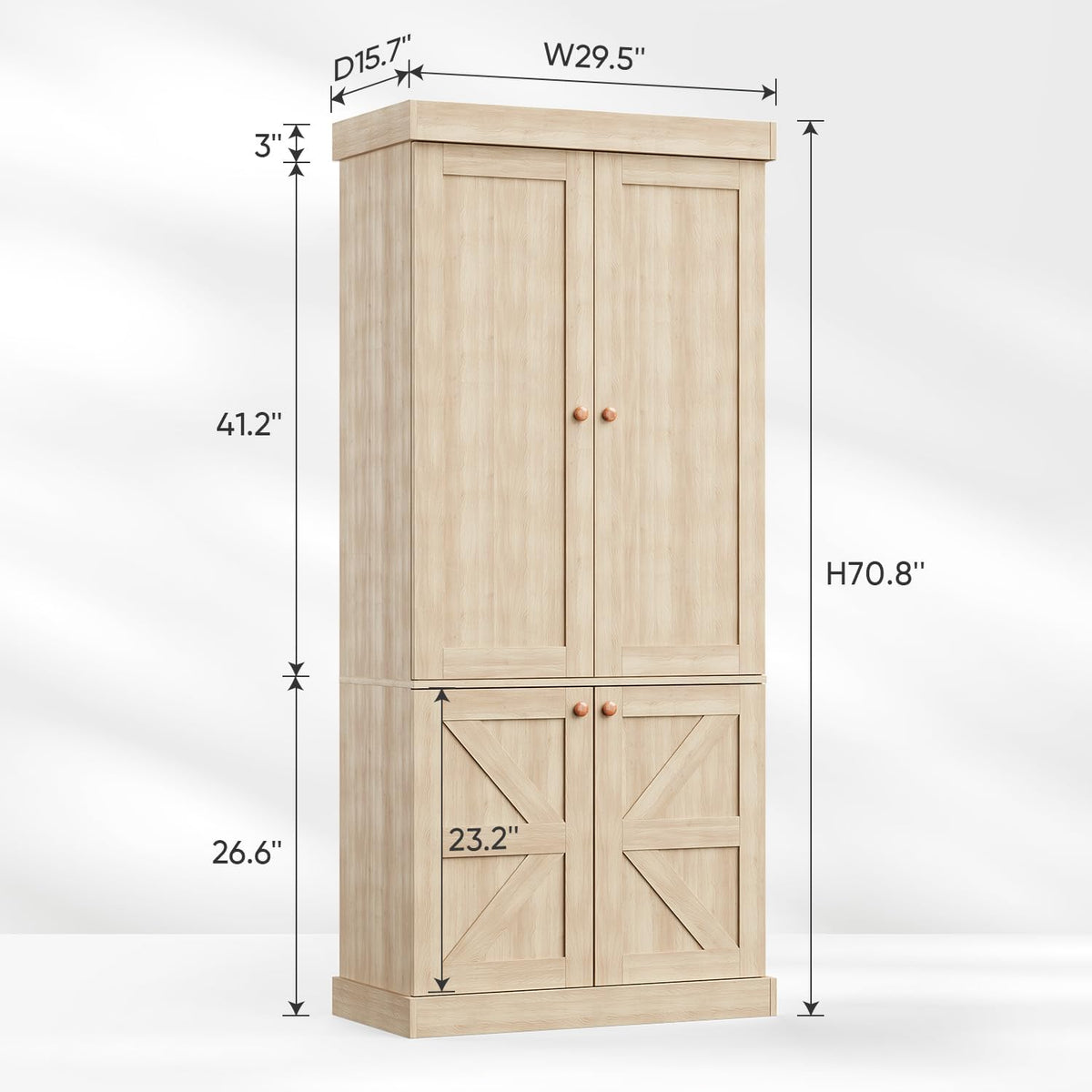 ivaniti 70.8" Tall Farmhouse Kitchen Pantry Cabinet with Glass Doors, Modular Storage Cabinet with 6-Tier Adjustable Shelves, Large Storage Cabinet for Kitchen or Living Room, Set of 3, Brown