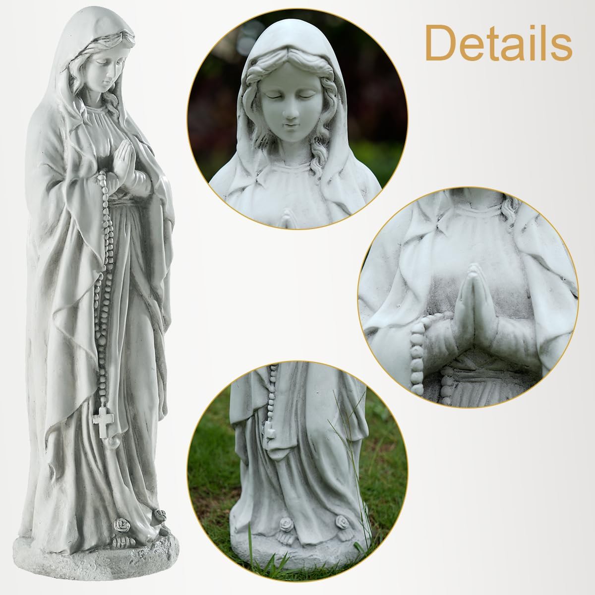 Outdoor Virgin Mary Statue, Large Garden Sculptures for Outside, Tall Praying Mother Religious Decorations for Home Yard Patio Lawn Hallway Decor, Grey
