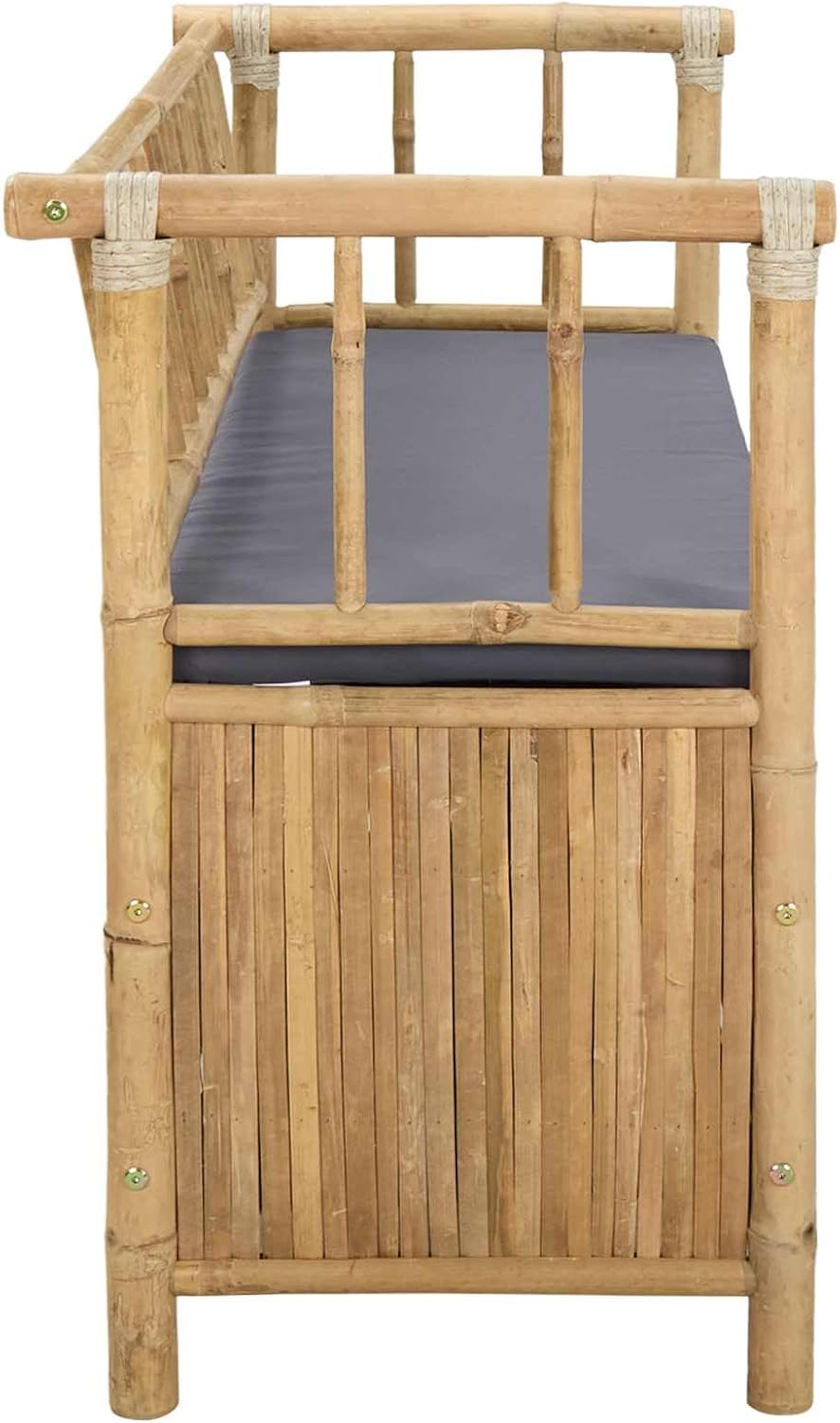 Bamboo Garden Storage Bench 110 x 47 x 80 cm, Outdoor Seat with Hidden Compartment, Natural Finish Post Leg Design for Patio or Indoor Use