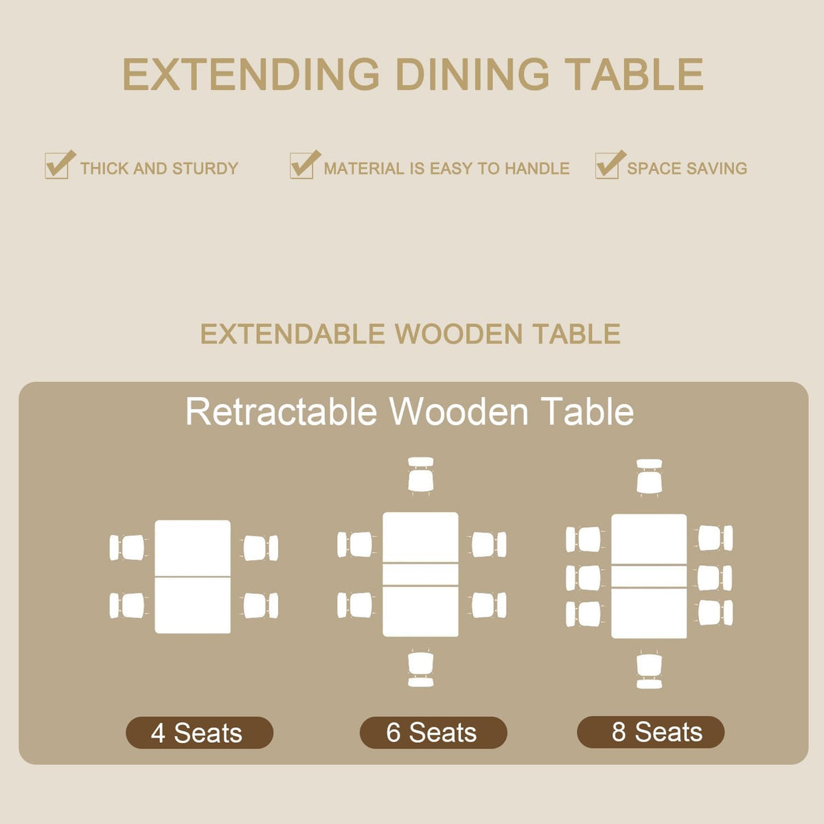 HomVent Extendable Dining Room Table Set for 6, Dining Table Set with Chairs, 6 Chair Dining Table Set, 63"-78.7" Wood Rectangle Farmhouse Expandable Kitchen Table Sets for Apartment Expanding