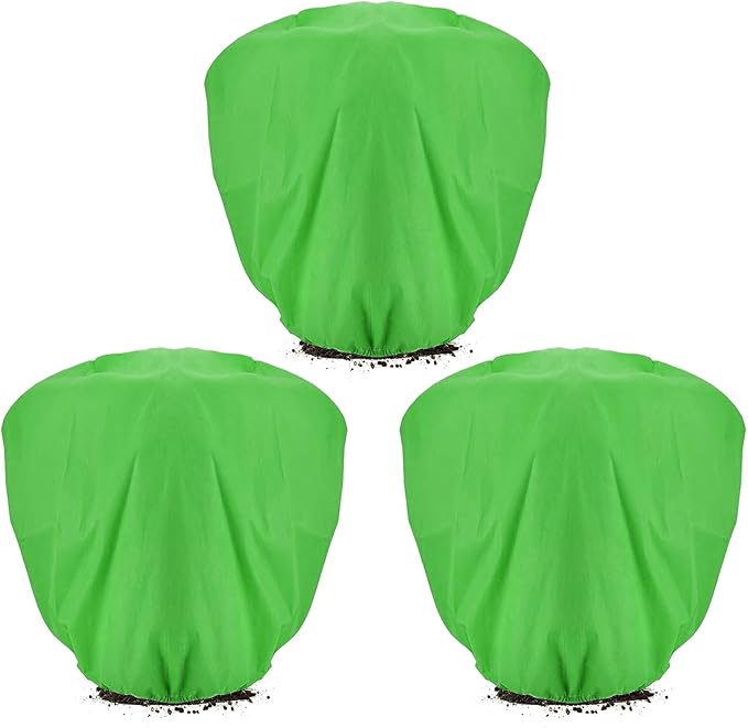 ANPHSIN 3 pcs 39.3in x 39.3in Plant Covers Freeze Protection - Winter Shrub Plant Protection Bags, Frost Blankets Cloths with Drawstring for Outdoor Garden Potted Plants, Green