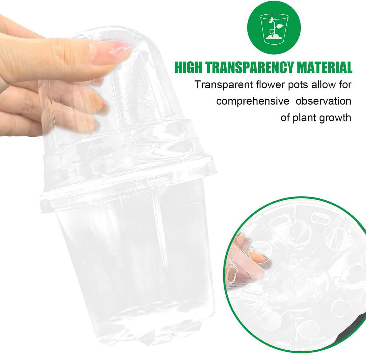 Transparent Nursery Pots 3.5Inch with Humidity Domes for Seeds Starting, Clear Plastic Plant Pots with Drainage Holes (3.54Inch, 40Pcs,Clear Pots with Lids)