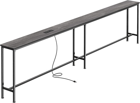 SUPERJARE 102.4 Inch Sofa Table with Power Outlets and USB-C Port, 5.9 Inch Narrow Console Tables, Entryway Hallway Couch Tables with Storage, Behind Sofa, Small Spaces, Living Room, Grey