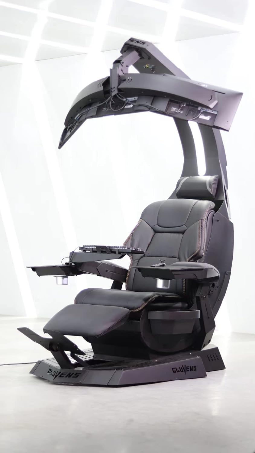 Imperatorworks CLUVENS Manticore Model Zero Gravity Gaming Chair Cockpit Gaming Workstation Executive seat (Black) Support 3 Monitors 1 * 49"/57" Monitor can Extend to 5 Monitors