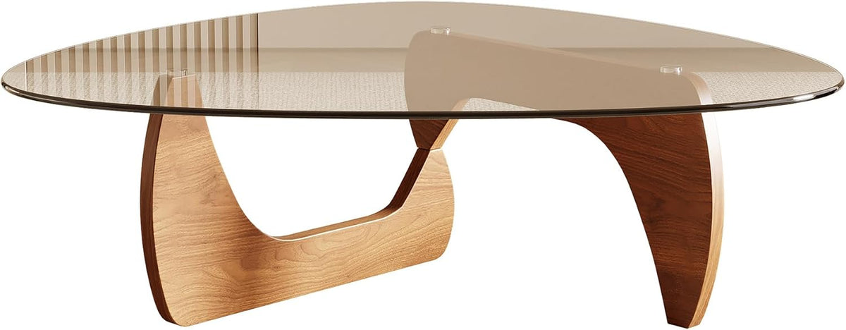 Honyee Morden Coffee Table, 42.5" x 28.5" x 16.1" Triangle Tempered Glass Top for Living Room, Color: Natural Wood