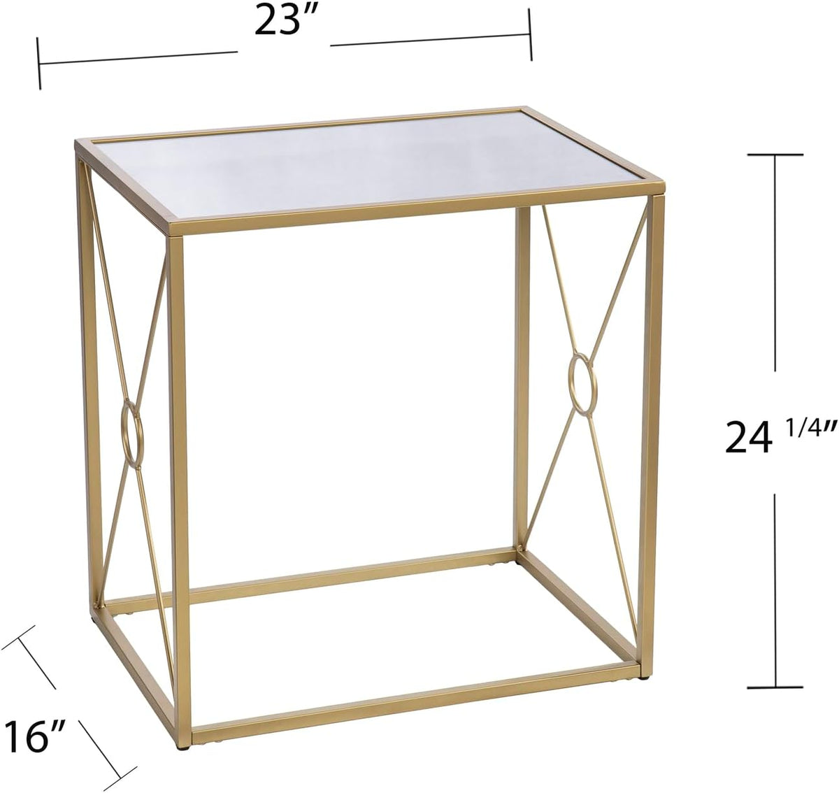 HomeStock Mirror Top End Table - Geometric Metal Base - Modern Living Room Side Table - 23" W x 16" D x 24" H