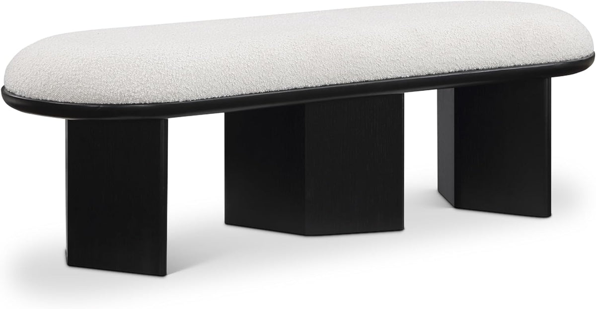Meridian Furniture 22005Cream Wilshire Collection Art Deco Bench with Luxurious Cream Boucle Fabric and Rich Solid Wood with Black Finish, 57.5" W x 20" D x 18" H, Cream