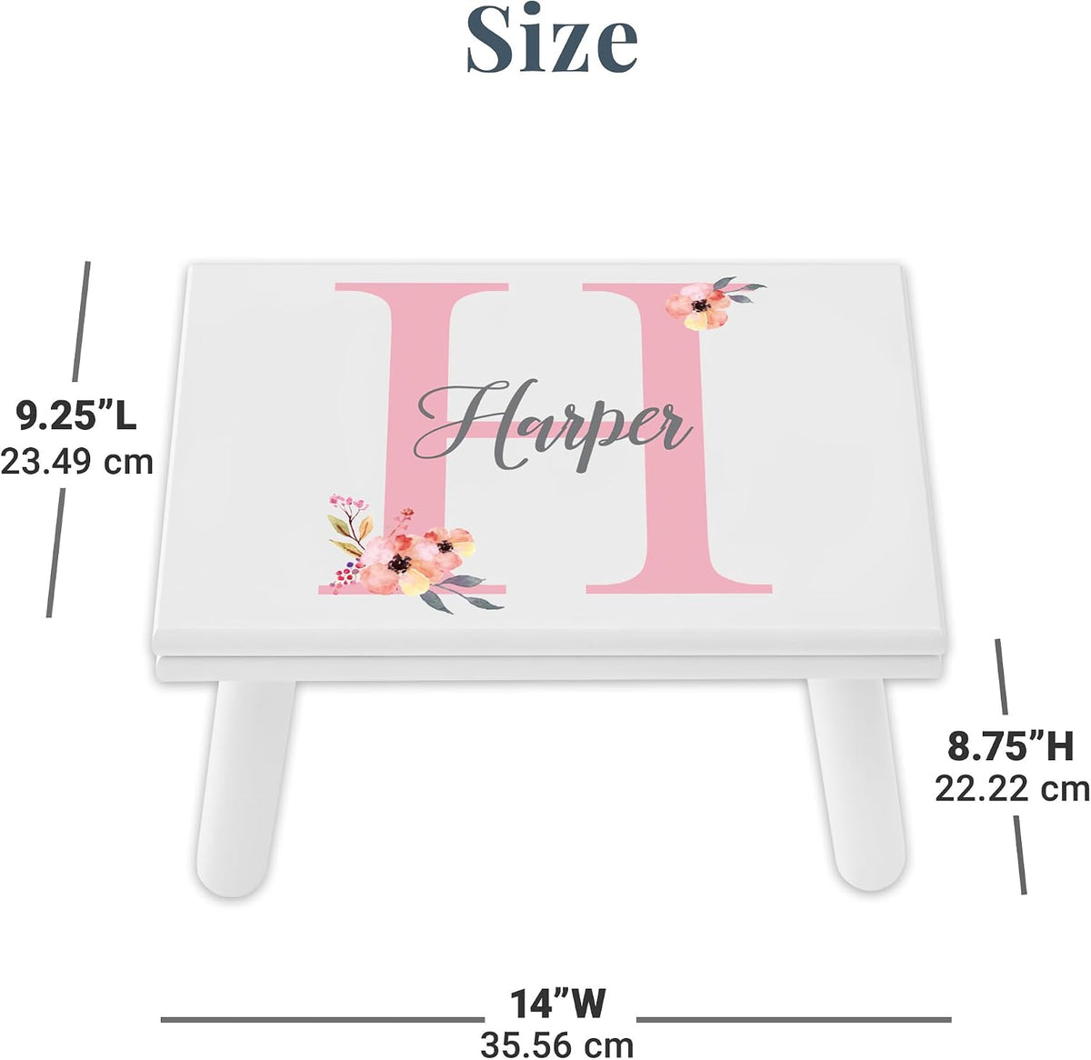 Let's Make Memories Personalized Step Stool- Name and Initial- Wood- Floral Design- White- Ages 3+