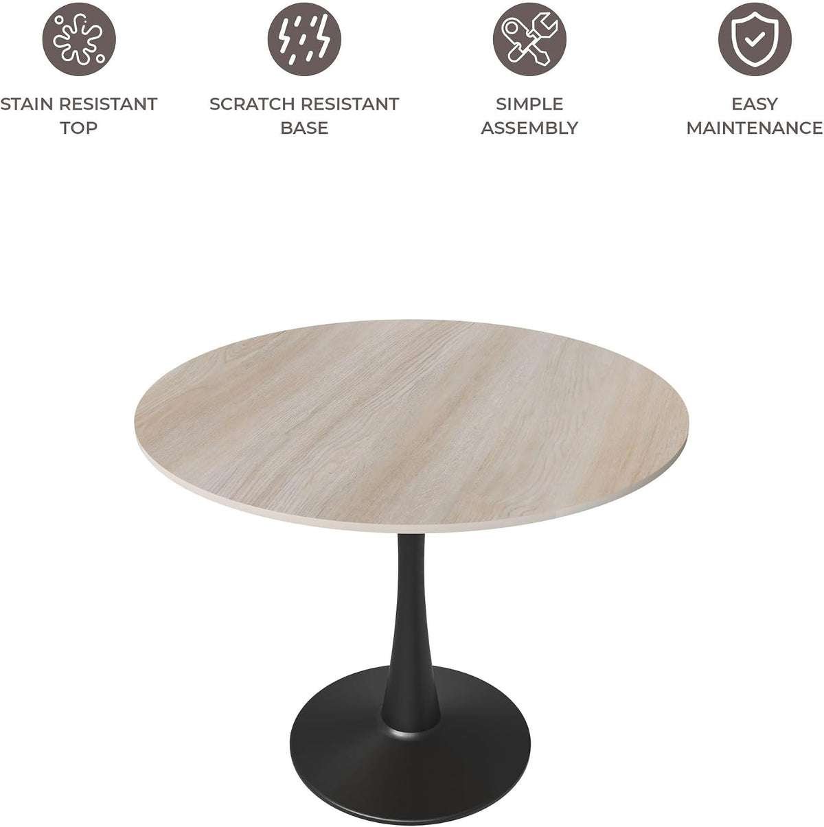 LeisureMod 35" Round Dining Table with Sintered Stone Top – Modern Black Pedestal Base Mid-Century Café Table for Kitchen & Dining Room