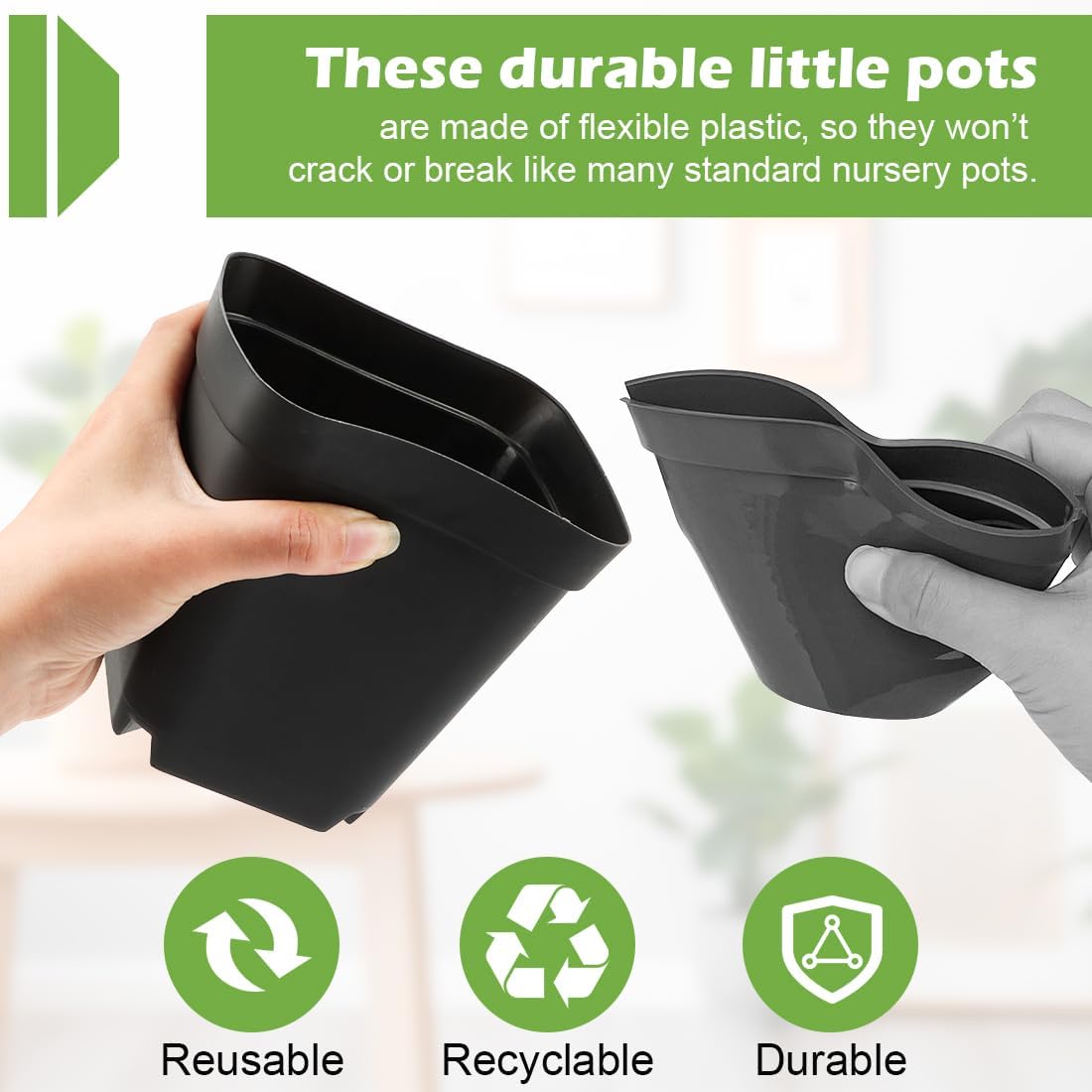 Square Nursery pots 4 Inches 60Pcs, Seedling Plastic Seeds propogation Growing Pots (Black,4Inches,60Pcs)