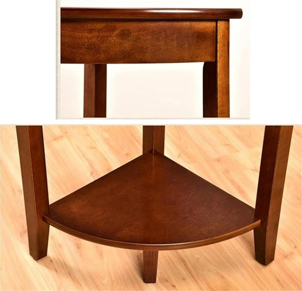 Corner Tables Compact Triangle Solid Wood Side Table Corner Shelf Unit with 2 Shelves Sofa Accent Table for Small Space Little Corner Space Saver(White)