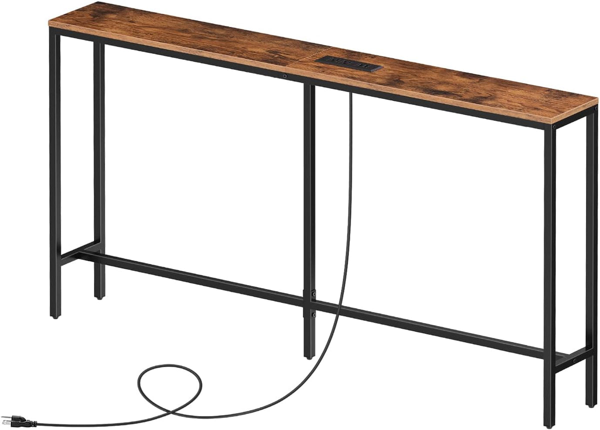 MAHANCRIS 55.1 Skinny Console Table with Power Outlets, 5.9" Slim Sofa Table Behind Couch, Long Entryway Tables, Narrow Sofa Hallway Table, Living Room CTHR145E01