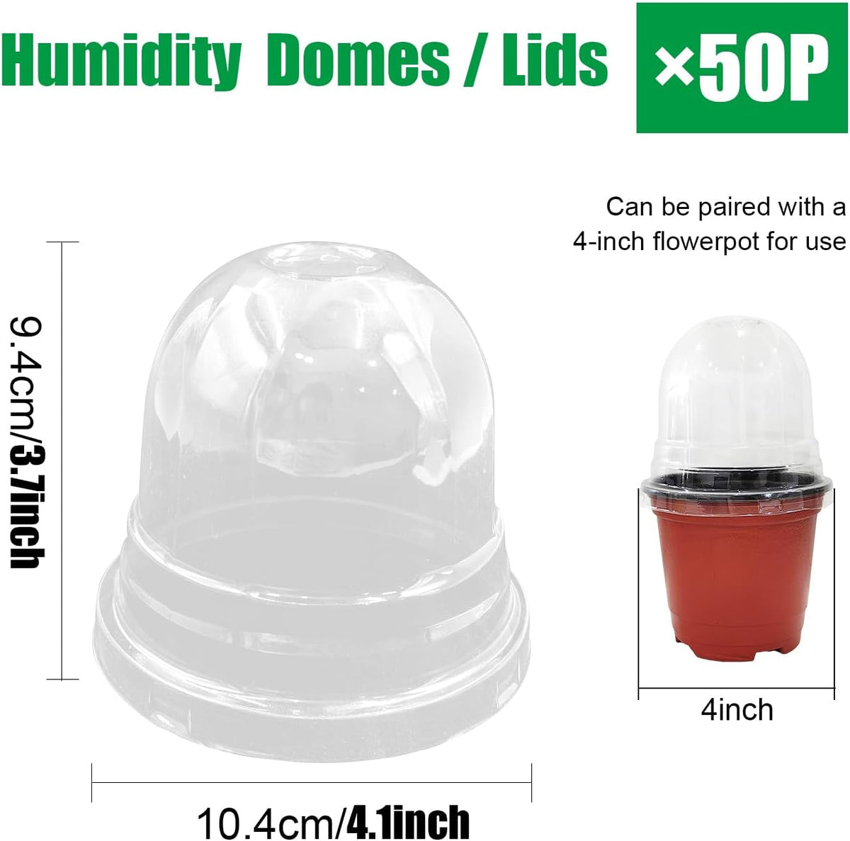 50 Pack Clear Plant Pot Domes, Transparent Seedling Domes Compatible with 4 Inch Seed Starter Pots for Indoor Outdoor Gardening(50Pcs, Clear)