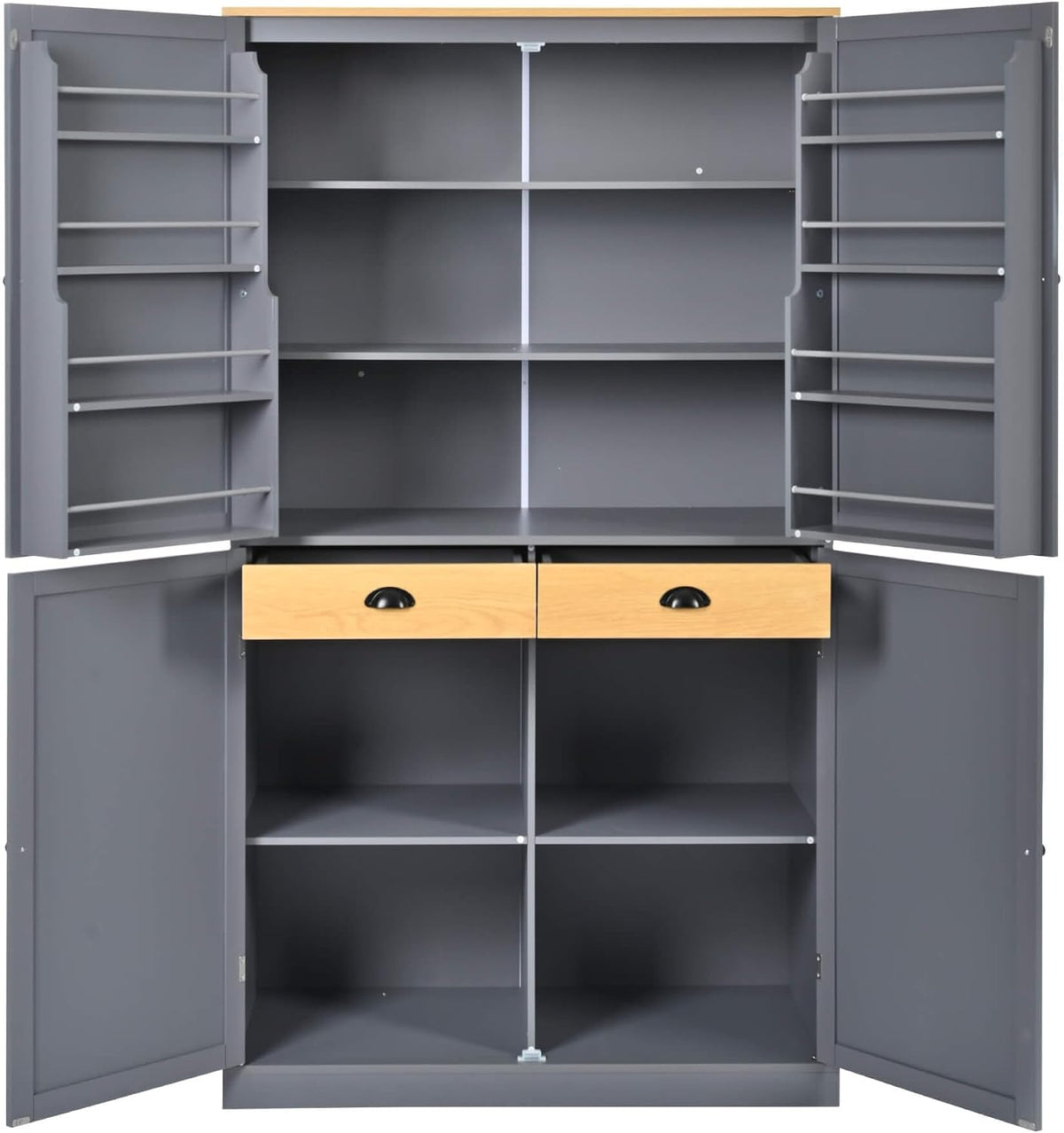 Litex 40.2" Wide Kitchen Pantry Cabinet, 71.3" Tall Freestanding Storage Cabinet with 2 Drawers, Adjustable Shelves & 8 Door Shelves, Large Farmhouse Kitchen Cupboard for Kitchen Dining Room (Gray)