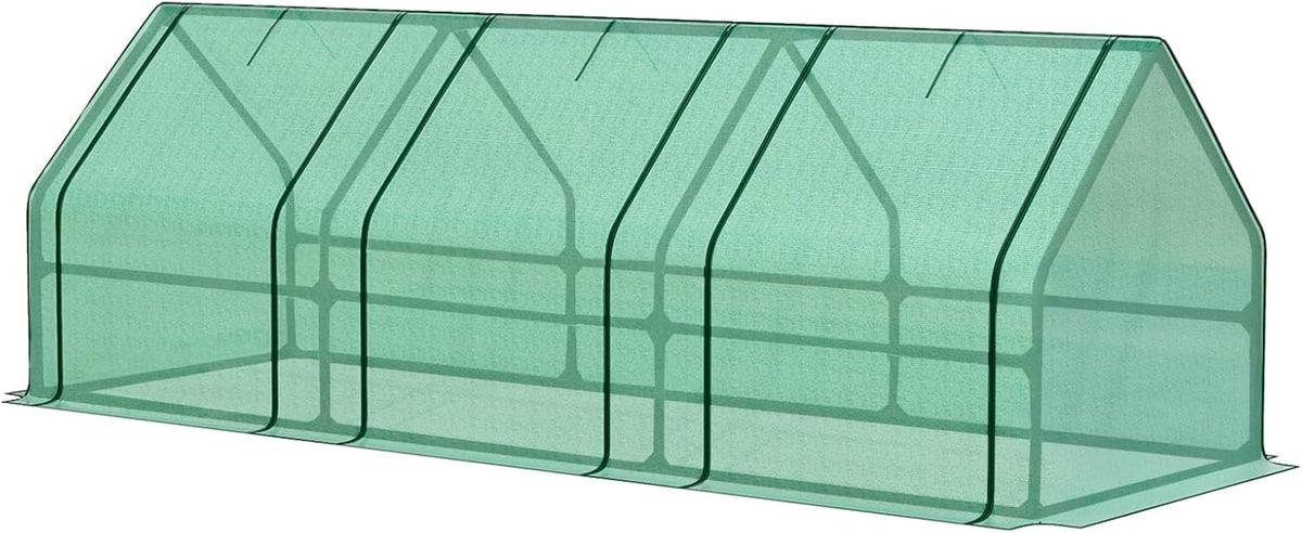 BPS 9x3x3 ft Mini Greenhouse with Green PE Cover UV-Protected Roll-Up Zipper Doors, Ideal for Indoor or Outdoor Use on Raised Garden Beds
