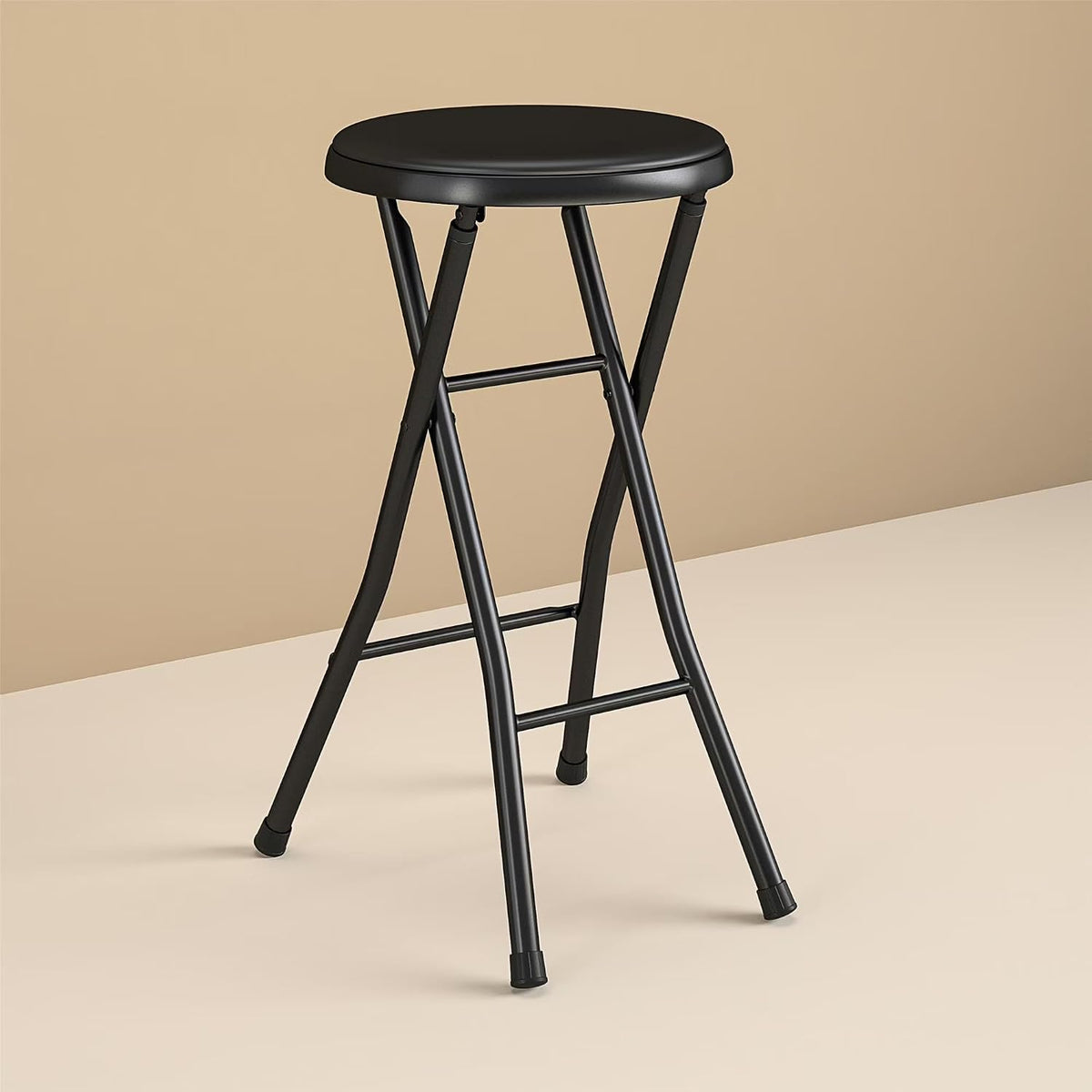 Folding Metal Stool, Black - Heavy-Duty, Compact & Portable, Stackable for Home, Garage & Workshop Use