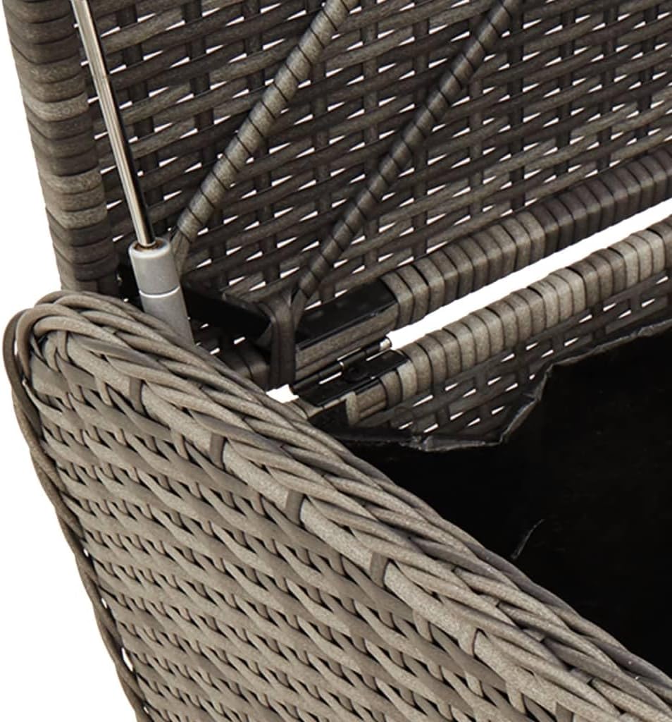 45.3 Inch Patio Storage Bench with Cushion, Gray Poly Rattan Outdoor Seat with Waterproof Bag and Gas Spring Lid