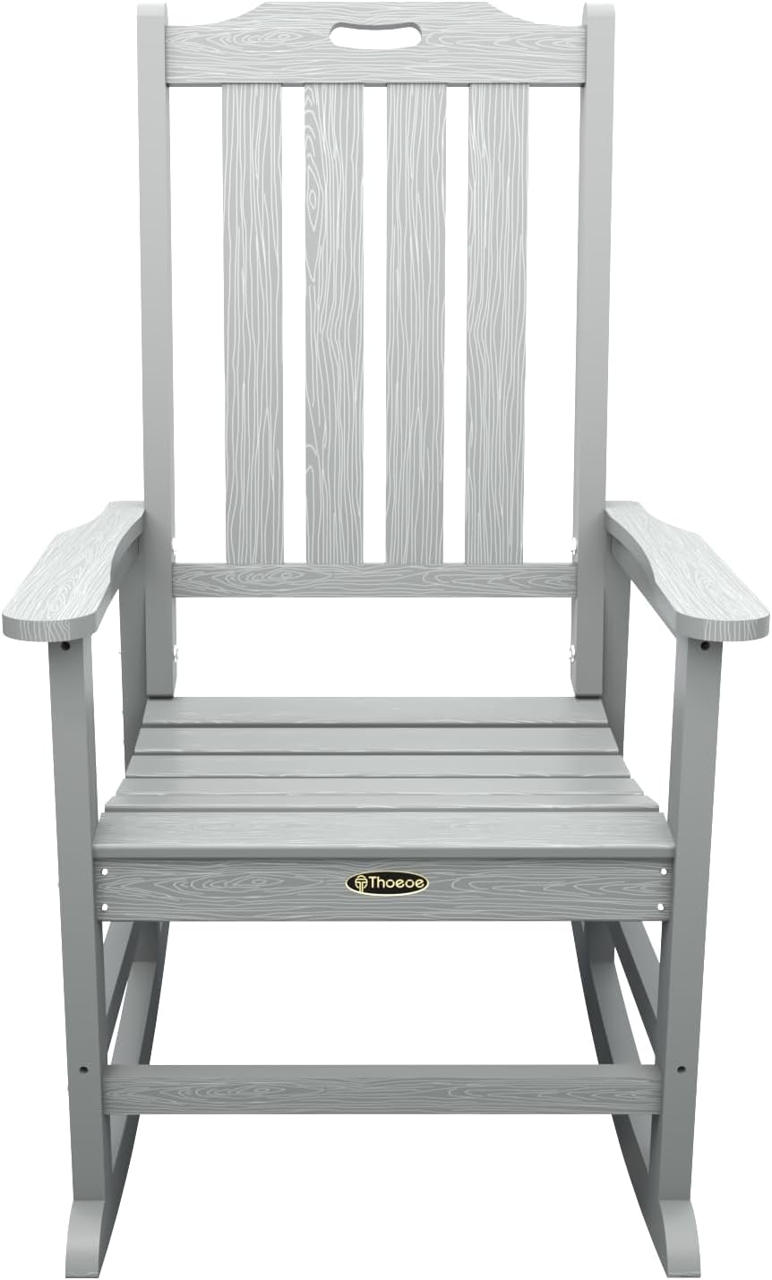 THOEOE Outdoor Rocking Chairs Set of 2, Oversized Patio Rocking Chair | HDPE Outdoor Rockers for Front Porch, Patio, Backyard, Balcony and Garden. All-Weather High Back Design, Gray