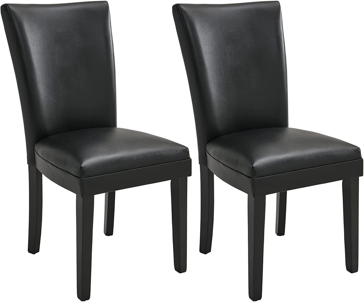 Set of 2 Black Dining Chairs, Modern Upholstered Parsons Chairs with Wooden Legs and Leather Finish, Ideal for Kitchen, Dining Room & Café