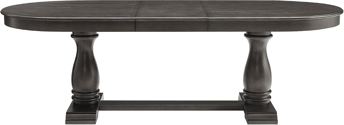Mid-Century Modern Wooden Dining Table Extendable Oval Dining Table with 18" Leaf and Heavy Duty Column Legs, 76-inch Oversized Oval Wood Diningtable