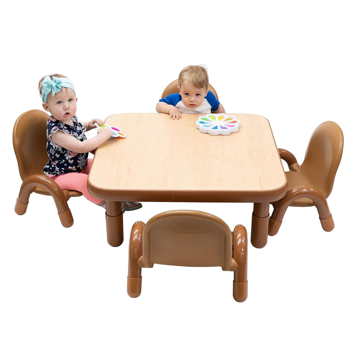 Children’s Factory Baseline Toddler Square Table and Chairs Set, Natural Wood – Includes One 30”, 12” High Square Table and Four 5” High Chairs – Durable, Lightweight, Easy to Move