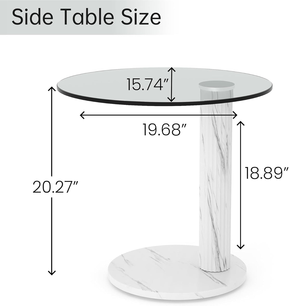 Hooseng Glass Round Coffee Table End Table, 22-Inch Modern Tempered Transparent Glass Top,Perfect for Living Room,Cafe,Home,and Office(White)