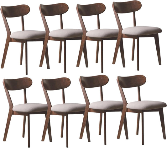 100% Solid Oak Wood Dining Room Chairs - Practical Kitchen Chairs - Wood Chair for Dining Room, Kitchen (8, Walnut with Grey Cushion)