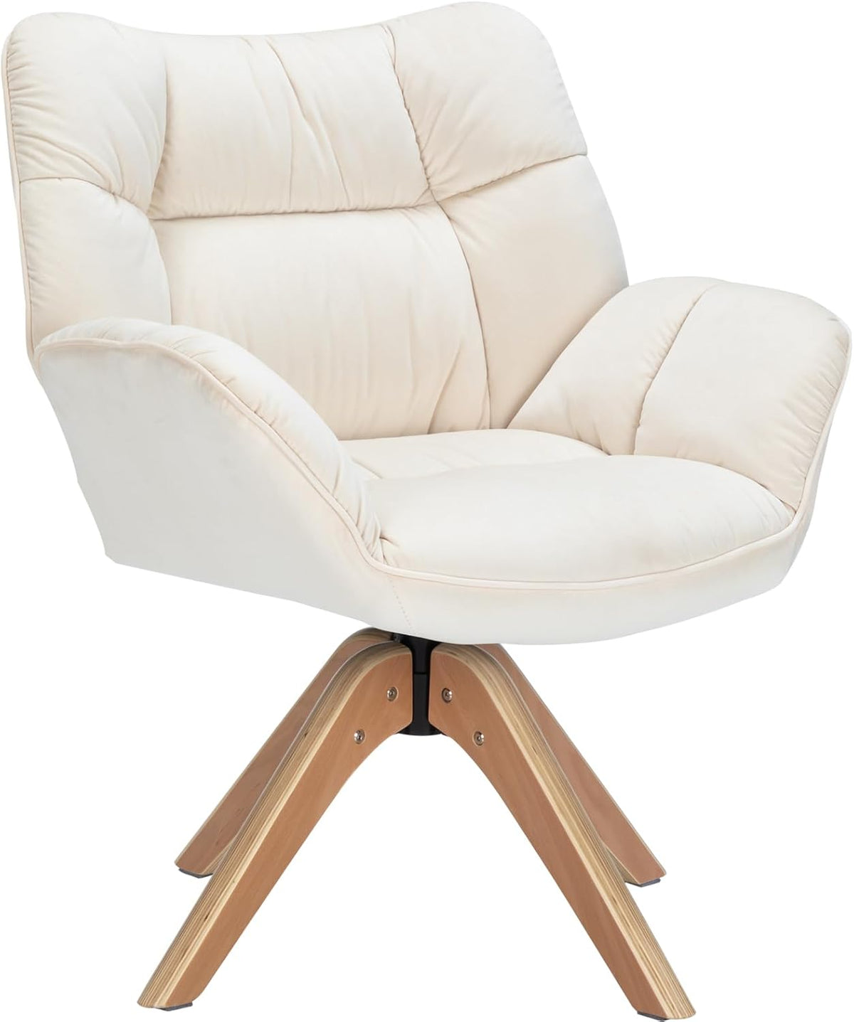 Mid Century Accent Chair No Wheel 360° Swivel Fabric Vanity Chair Wood Legs | Modern Cozy Vanity Chair No Wheel Wood Legs Upholstered Single Armchair for Living Room Bedroom Office Dining Room