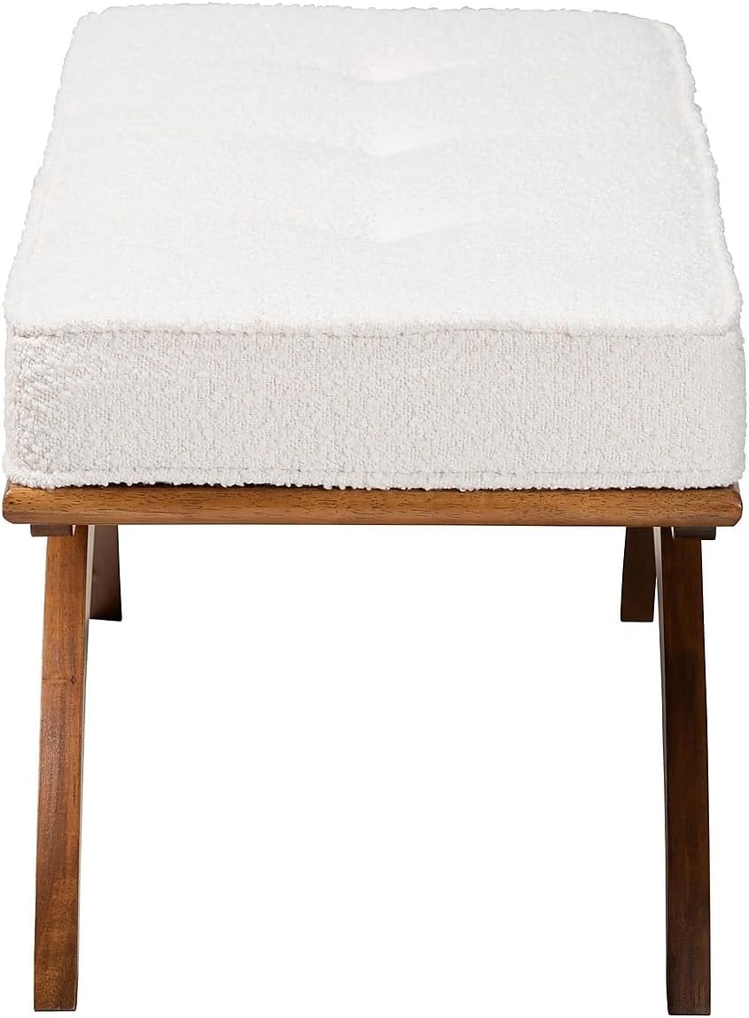 Baxton Studio Orella Boucle Fabric Bench, Cream/Walnut Brown