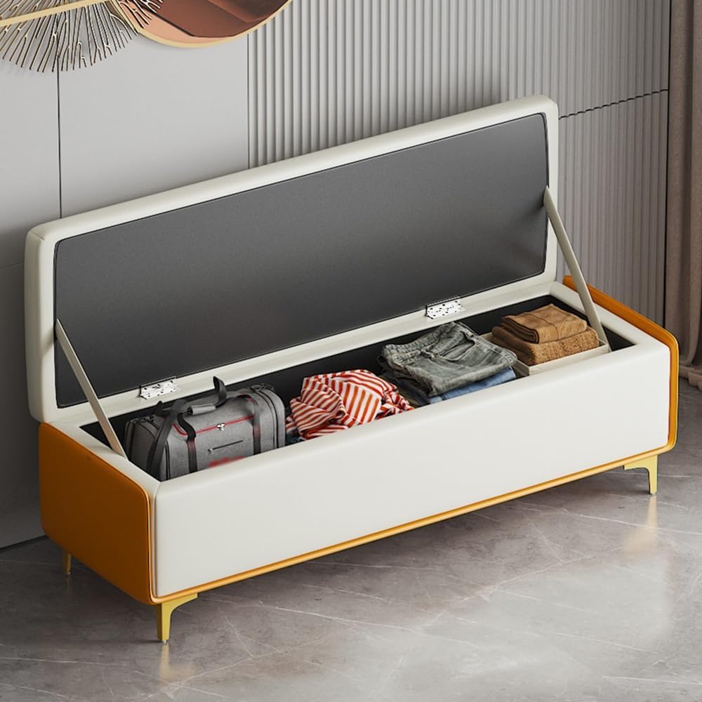 Modern Bed End Stool Bedroom Shoe Changing Entrance Bench Clothing Store Cloakroom Rest Sofa Storage Entryway(Off-White,Medium)